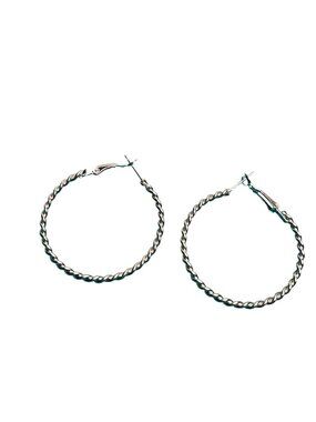Twisted Silvertone Hoop Earrings 1.5 inches